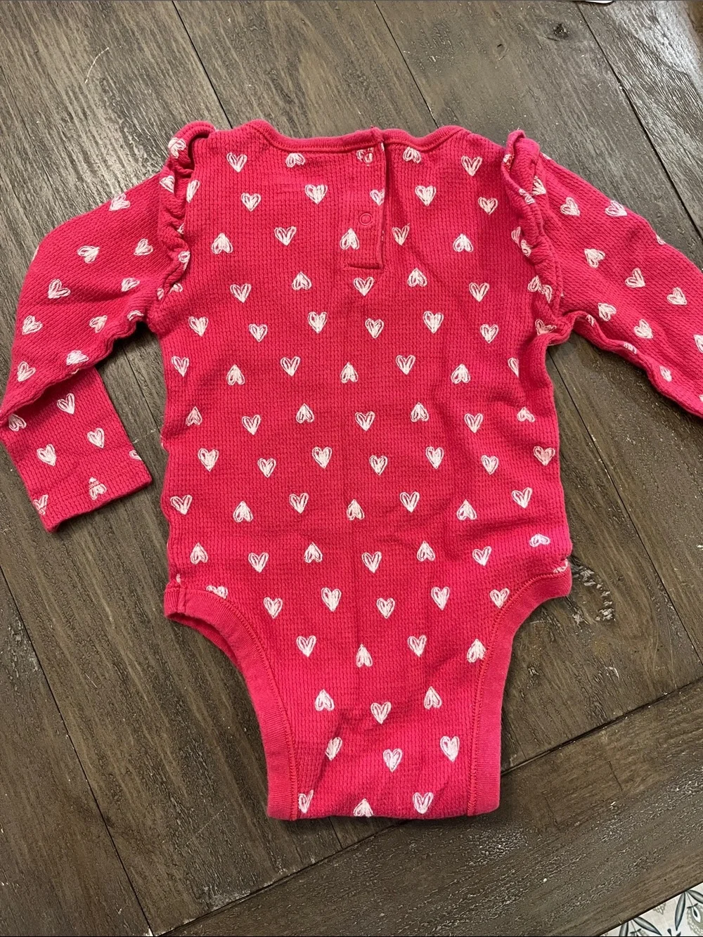 12-18 month Old Navy Pink-Red Heart Print Long-Sleeve Baby One-Piece